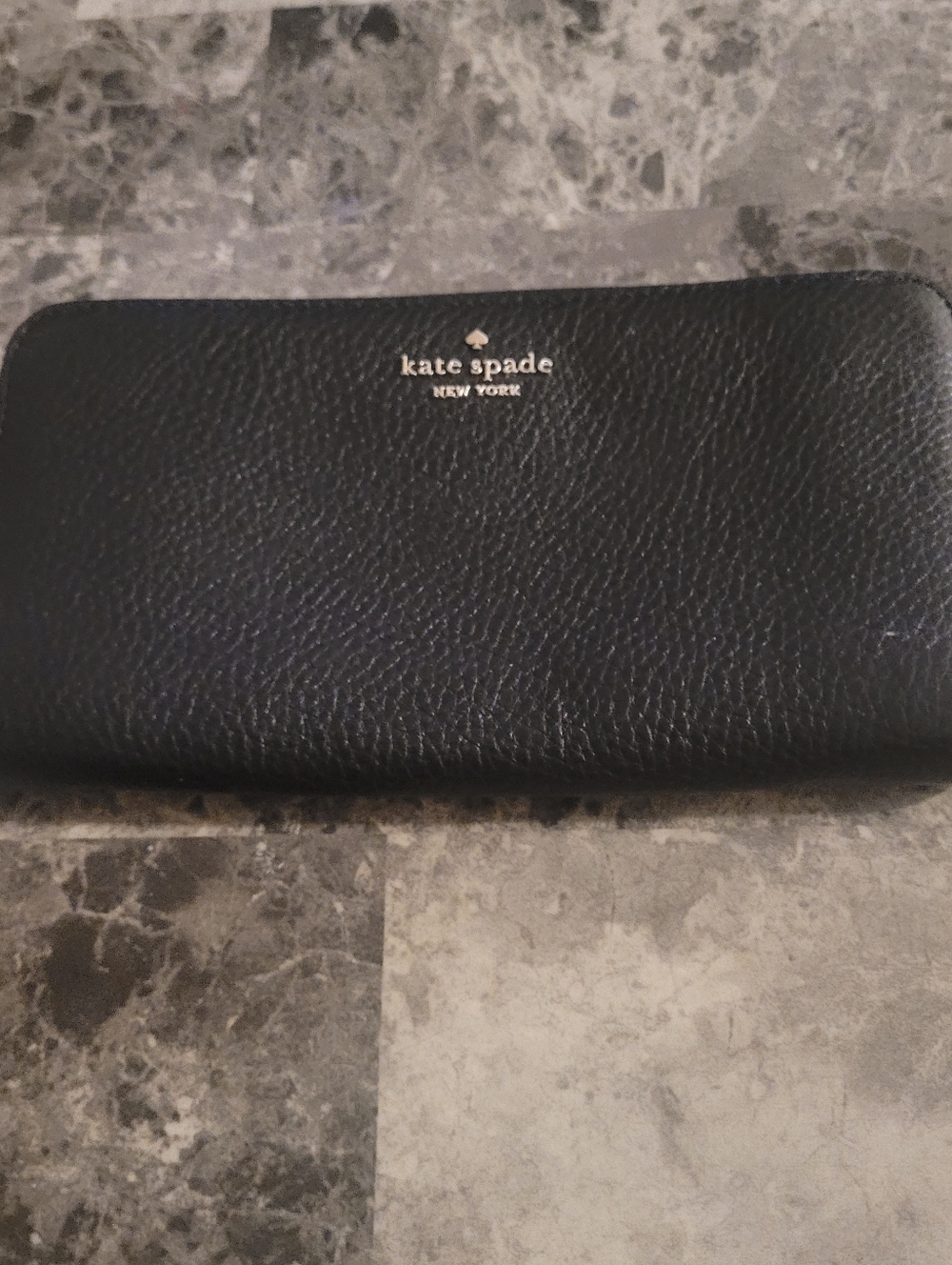 KATE SPADE BLACK PEBBLED LEATHER ZIP AROUND WALLET